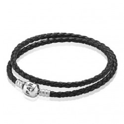 PULSERA PANDORA CUERO NEGRO DOBLE T3