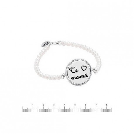 PULSERA MARDUK PLATA CIRCONITAS Y PERLAS 5 MM TE QUEREMOS MAMA