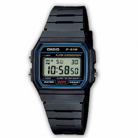 RELOJ F-91W-1YER CASIO COLLECTION DIGITAL CAUCHO NEGRO