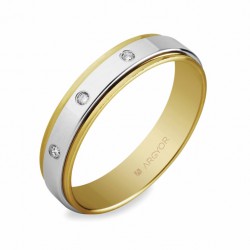 ALIANZA DE BODA ARGYOR ORO BICOLOR 9 KILATES PULIDO BRILLANTE CON 3 DIAMANTES