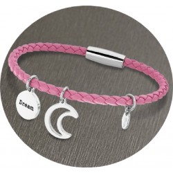 PULSERA LOTUS STYLE MILLENNIAL LUNA Y CUERO ROSA TRENZADO