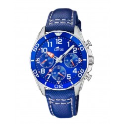 RELOJ LOTUS NIÑO CRONO ACERO ESFERA AZUL CORREA PIEL IMPERMEABLE